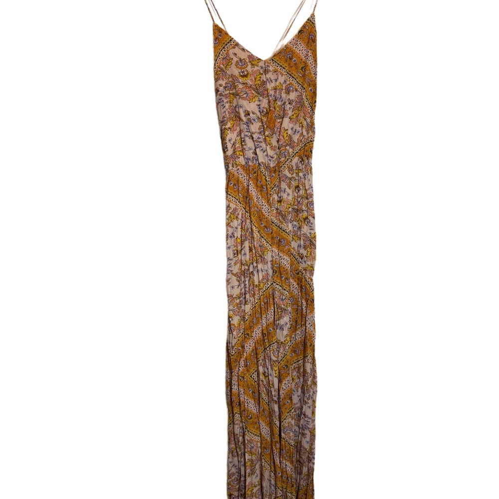 Anthropologie Jaase Boho Jumpsuit Wide Legs Adj Straps Elastic Waist EUC size XL